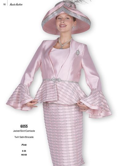 Aussie Austin <br> (Fall & Winter 2025) <br> AA6055 <br> <br> Pink <br> 8 10 12 14 16 18 20 22 24 26<br><br>Jacket/Skirt/Camisole <br> Twill Satin/Brocade