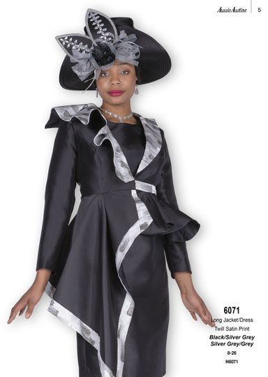 Aussie Austin <br> (Fall & Winter 2025) <br> AA6071-Bl <br> <br> Black/Silver-Grey <br> 8 10 12 14 16 18 20 22 24 26<br><br>Long Jacket/Dress <br> Twill Satin Print