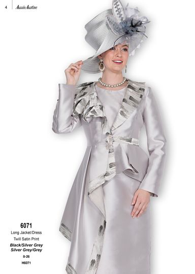Aussie Austin <br> (Fall & Winter 2025) <br> AA6071-Si <br> <br> Silver-Grey/Grey <br> 8 10 12 14 16 18 20 22 24 26<br><br>Long Jacket/Dress <br> Twill Satin Print