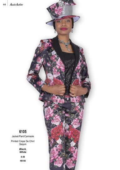 Aussie Austin <br> (Fall & Winter 2025) <br> AA6105 <br> <br> Black  <br>   White <br> 8 10 12 14 16 18 20 22 24 26<br><br>Jacket/Pant/Camisole <br> Printed Crepe De Chin/Sequin