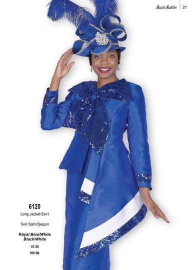 Aussie Austin <br> (Fall & Winter 2025) <br> AA6120 <br> <br> Royal-Blue/White <br> 10 12 14 16 18 20 22 24 26<br><br>Long Jacket/Skirt <br> Twill Satin/Sequin
