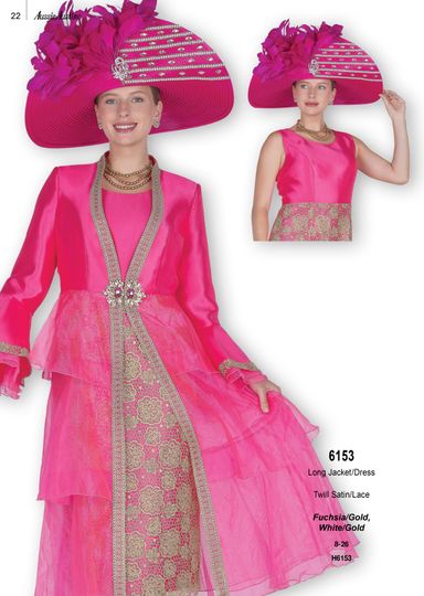 Aussie Austin <br> (Fall & Winter 2025) <br> AA6153 <br> <br> Fuchsia/Gold  <br>   White/Gold <br> 8 10 12 14 16 18 20 22 24 26<br><br>Long Jacket/Dress <br> Twill Satin/Lace