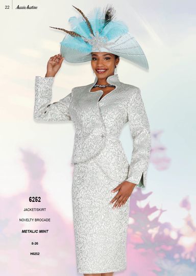 Aussie Austin <br> (Spring/Summer 2026) <br> AA6252 <br> <br> Metallic-Mint <br> 8 10 12 14 16 18 20 22 24 26<br><br>Jacket/Skirt <br> Novelty Brocade