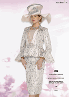 Aussie Austin <br> (Spring/Summer 2026) <br> AA5905 <br> <br> Metallic-Off-White  <br>  Metallic-Silver-Gray <br> 8 10 12 14 16 18 20 22 24 26<br><br>Jacket/Skirt/Cami <br> Metallic Novelty Brocade