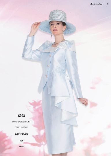 Aussie Austin <br> (Spring/Summer 2026) <br> AA6003 <br> <br> Light-Blue <br> 8 10 12 14 16 18 20 22 24 26<br><br>Long Jacket/Skirt <br> Twill Satine
