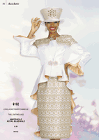 Aussie Austin <br> (Spring/Summer 2026) <br> AA6102 <br> <br> White/Gold  <br>  Royal-Blue/Gold <br> 8 10 12 14 16 18 20 22 24 26<br><br>Long Jacket/Skirt/Camisole <br> Twill Satine/Lace