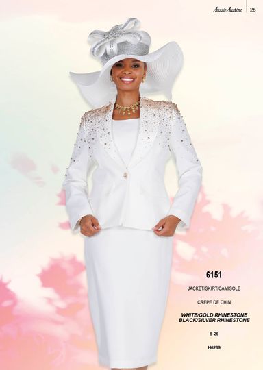 Aussie Austin <br> (Spring/Summer 2026) <br> AA6151 <br> <br> White/Gold-Rhinestone  <br>  Black/Silver-Rhinestone <br> 8 10 12 14 16 18 20 22 24 26<br><br>Jacket/Skirt/Cami <br> Crepe De Chin