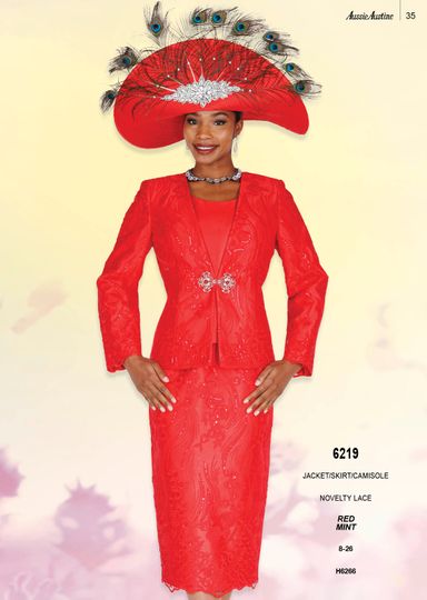 Aussie Austin <br> (Spring/Summer 2026) <br> AA6219 <br> <br> Red  <br>  Mint <br> 8 10 12 14 16 18 20 22 24 26<br><br>Jacket/Skirt/Cami <br> Novelty Lace