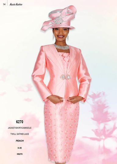 Aussie Austin <br> (Spring/Summer 2026) <br> AA6270 <br> <br> Peach <br> 8 10 12 14 16 18 20 22 24 26<br><br>Jacket/Skirt/Cami <br> Twill Satine/Lace