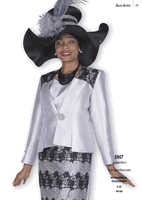 Aussie Austin <br> (Fall & Winter 2025) <br> AA5907 <br> <br> White/Black  <br>   Gold/Black <br> 8 10 12 14 16 18 20 22 24 26<br><br>Jacket/Skirt <br> Twill Satin/Brocade