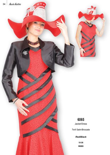 Aussie Austin <br> (Fall & Winter 2025) <br> AA6065 <br> <br> Red/Black <br> 10 12 14 16 18 20 22 24 26<br><br>Jacket/Dress <br> Twill Satin/Brocade
