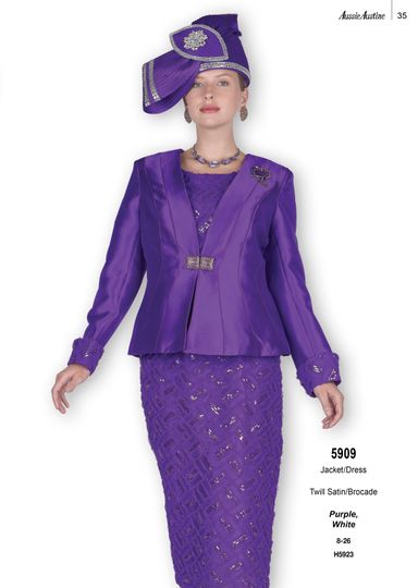 Aussie Austin <br> (Fall & Winter 2025) <br> AA5909 <br> <br> Purple  <br>   White <br> 8 10 12 14 16 18 20 22 24 26<br><br>Jacket/Dress <br> Twill Satin/Brocade