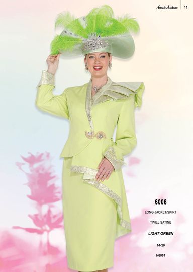 Aussie Austin <br> (Spring/Summer 2026) <br> AA6006 <br> <br> Light-Green <br> 14 16 18 20 22 24 26<br><br>Long Jacket/Skirt <br> Twill Satine