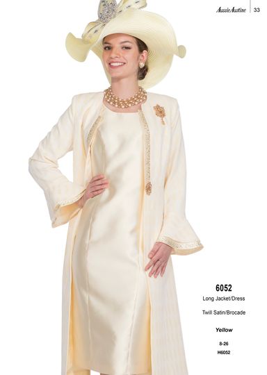 Aussie Austin <br> (Fall & Winter 2025) <br> AA6052 <br> <br> Yellow <br> 8 10 12 14 16 18 20 22 24 26<br><br>Long Jacket/Dress <br> Twill Satin/Brocade