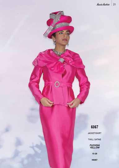 Aussie Austin <br> (Spring/Summer 2026) <br> AA6067 <br> <br> Fuchsia  <br>  Yellow <br> 10 12 14 16 18 20 22 24 26<br><br>Jacket/Skirt <br> Twill Satine