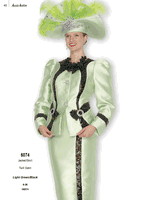 Aussie Austin <br> (Fall & Winter 2025) <br> AA6074 <br> <br> Light-Green/Black <br> 8 10 12 14 16 18 20 22 24 26<br><br>Jacket/Skirt <br> Twill Satin