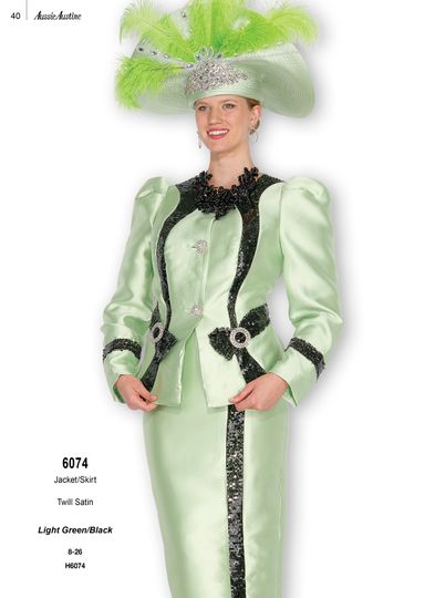 Aussie Austin <br> (Fall & Winter 2025) <br> AA6074 <br> <br> Light-Green/Black <br> 8 10 12 14 16 18 20 22 24 26<br><br>Jacket/Skirt <br> Twill Satin