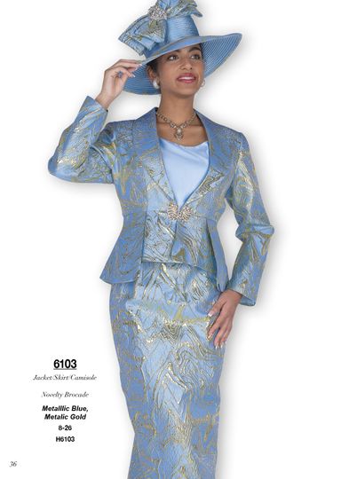 Champagne Italy <br> (Fall/Winter 2025) <br> CH6103 <br> <br> Metallic-Blue  <br>   Metallic-Gold  <br> 8 10 12 14 16 18 20 22 24 26<BR><BR>Jacket/Skirt/Cami<BR>Novelty Brocade