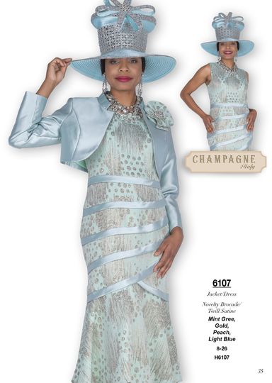 Champagne Italy <br> (Fall/Winter 2025) <br> CH6107 <br> <br> Mint-Green  <br>   Gold  <br>   Peach  <br>   Light-Blue  <br> 8 10 12 14 16 18 20 22 24 26<BR><BR>Jacket/Dress<BR>Novelty Brocade/Twill Satine
