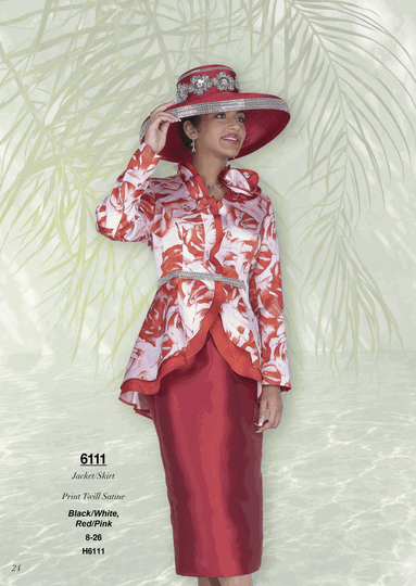 Champagne Italy <br> (Fall/Winter 2026) <br> CH6111 <br> <br> Black/White  <br>  Red/Pink <br> 8 10 12 14 16 18 20 22 24 26<BR><BR>Jacket/Skirt<BR>Print Twill Satine