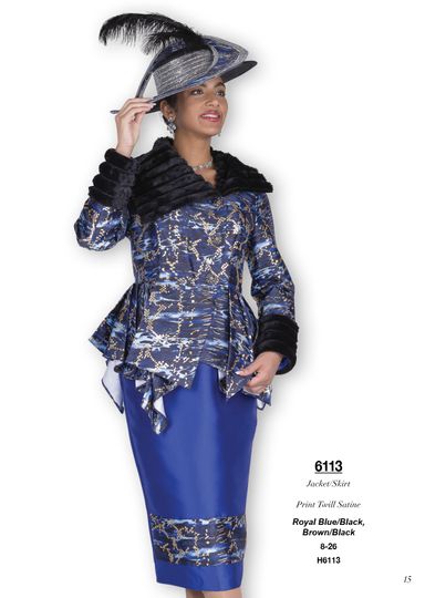 Champagne Italy <br> (Fall/Winter 2025) <br> CH6113 <br> <br> Royal-Blue/Black  <br>   Brown/Black  <br> 8 10 12 14 16 18 20 22 24 26<BR><BR>Jacket/Skirt<BR>Print Twill Satine