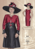 Champagne Italy <br> (Fall/Winter 2026) <br> CH6114 <br> <br> Red/Black  <br>  Gold/Black <br> 8 10 12 14 16 18 20 22 24 26<BR><BR>Long Jacket/Dress<BR>Twill Satine