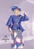 Champagne Italy <br> (Fall/Winter 2026) <br> CH6115 <br> <br> Royal-Blue/Pink-Print  <br>  Black/Royal-Blue-Print <br> 8 10 12 14 16 18 20 22 24 26<BR><BR>Jacket/Skirt<BR>Print Twill Satine