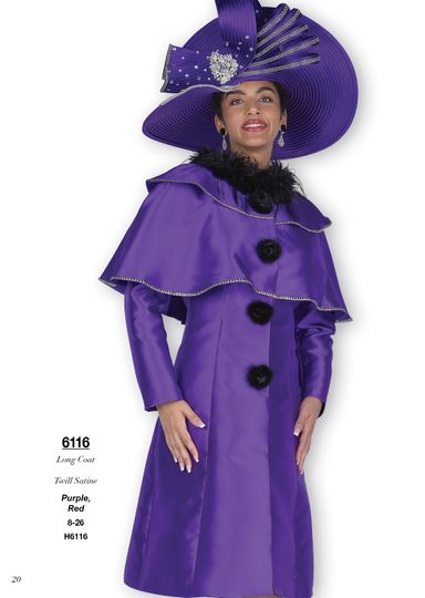 Champagne Italy <br> (Fall/Winter 2025) <br> CH6116 <br> <br> Purple  <br>   Red  <br> 8 10 12 14 16 18 20 22 24 26<BR><BR>Long Coat<BR>Twill Satine