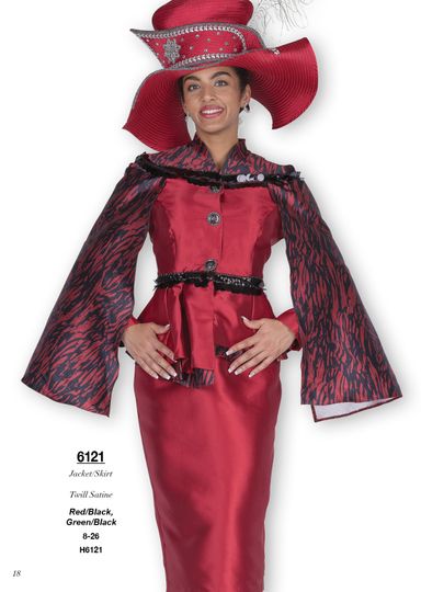 Champagne Italy <br> (Fall/Winter 2025) <br> CH6121 <br> <br> Red/Black  <br>   Green/Black  <br> 8 10 12 14 16 18 20 22 24 26<BR><BR>Jacket/Skirt<BR>Twill Satine