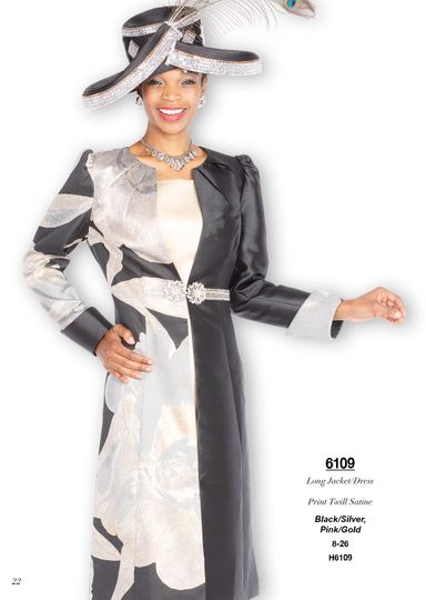 Champagne Italy <br> (Fall/Winter 2025) <br> CH6109-Bl <br> <br> Black/Silver <br> 8 10 12 14 16 18 20 22 24 26<BR><BR>Long Jacket/Dress<BR>Print Twill Satine