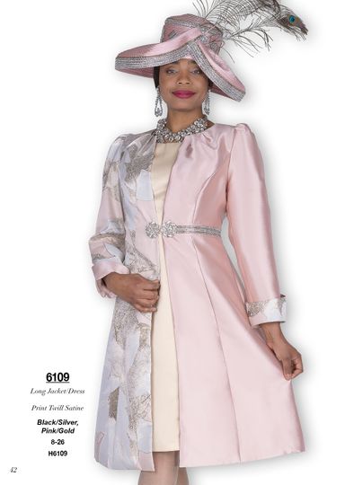 Champagne Italy <br> (Fall/Winter 2025) <br> CH6109-Pi <br> <br> Pink/Gold  <br> 8 10 12 14 16 18 20 22 24 26<BR><BR>Long Jacket/Dress<BR>Print Twill Satine