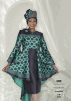 Champagne Italy <br> (Fall/Winter 2026) <br> CH6302 <br> <br> Green/Black <br> 8 10 12 14 16 18 20 22 24 26<BR><BR>Long Jacket/Skirt<BR>Print Twill Satine