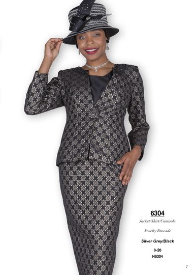 Champagne Italy <br> (Fall/Winter 2025) <br> CH6304 <br> <br> Silver-Grey/Black  <br> 8 10 12 14 16 18 20 22 24 26<BR><BR>Jacket/Skirt/Cami<BR>Novelty Brocade
