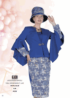 Champagne Italy <br> (Spring/Summer 2026) <br> CH6308 <br> <br> Royal-Blue <br> 8 10 12 14 16 18 20 22 24 26<BR><BR>Jacket/Skirt/Camisole<BR>Twill Satine/Novelty Lace