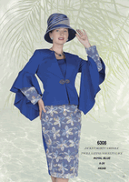 Champagne Italy <br> (Fall/Winter 2026) <br> CH6308 <br> <br> Royal-Blue/White  <br>  Yellow/White <br> 8 10 12 14 16 18 20 22 24 26<BR><BR>Jacket/Skirt/Camisole<BR>Twill Satine/Novelty Lace