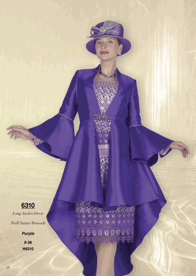 Champagne Italy <br> (Fall/Winter 2026) <br> CH6310 <br> <br> Purple <br> 8 10 12 14 16 18 20 22 24 26<BR><BR>Long Jacket/Dress<BR>Twill Satine/Brocade