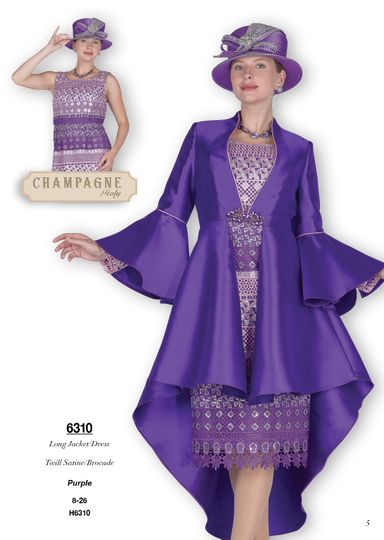Champagne Italy <br> (Fall/Winter 2025) <br> CH6310 <br> <br> Purple  <br> 8 10 12 14 16 18 20 22 24 26<BR><BR>Long Jacket/Dress<BR>Twill Staine/Brocade