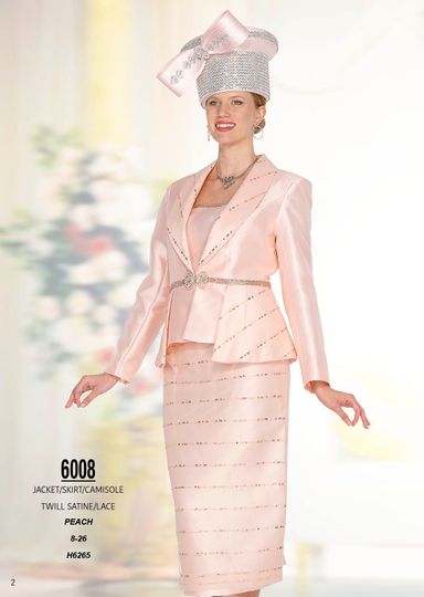 Champagne Italy <br> (Spring/Summer 2026) <br> CH6008 <br> <br> Peach <br> 8 10 12 14 16 18 20 22 24 26<BR><BR>Jacket/Skirt/Camisole<BR>Twill Satine/Lace