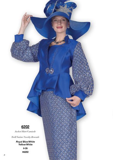 Champagne Italy <br> (Fall/Winter 2025) <br> CH6202 <br> <br> Royal-Blue  <br> 8 10 12 14 16 18 20 22 24 26<BR><BR>Jacket/Skirt/Cami<BR>Twill Satine/Novelty Brocade