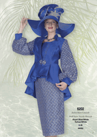 Champagne Italy <br> (Fall/Winter 2026) <br> CH6202 <br> <br> Royal-Blue/White  <br>  Yellow/White <br> 8 10 12 14 16 18 20 22 24 26<BR><BR>Jacket/Skirt/Camisole<BR>Twill Satin/Novelty Brocade