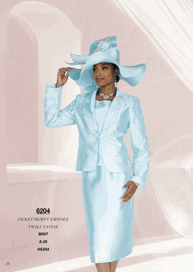 Champagne Italy <br> (Fall/Winter 2026) <br> CH6204 <br> <br> Mint <br> 8 10 12 14 16 18 20 22 24 26<BR><BR>Jacket/Skirt/Camisole<BR>Twill Satine