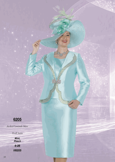 Champagne Italy <br> (Fall/Winter 2026) <br> CH6205 <br> <br> Mint  <br>  Peach <br> 8 10 12 14 16 18 20 22 24 26<BR><BR>Jacket/Camisole/Skirt<BR>Twill Satin