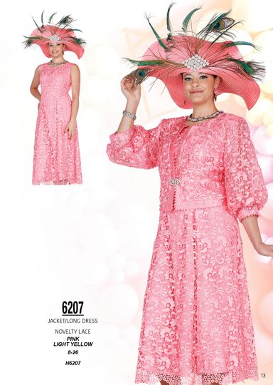 Champagne Italy <br> (Spring/Summer 2026) <br> CH6207 <br> <br> Pink  <br>  Light-Yellow <br> 8 10 12 14 16 18 20 22 24 26<BR><BR>Long Jacket/Dress<BR>Novelty Lace