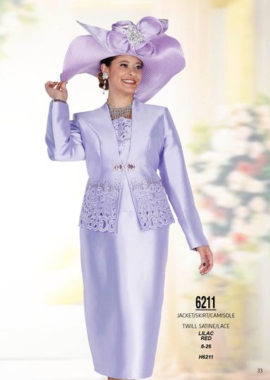 Champagne Italy <br> (Spring/Summer 2026) <br> CH6211 <br> <br> Lilac  <br>  Red <br> 8 10 12 14 16 18 20 22 24 26<BR><BR>Jacket/Skirt/Camisole<BR>Twill Satine/Lace