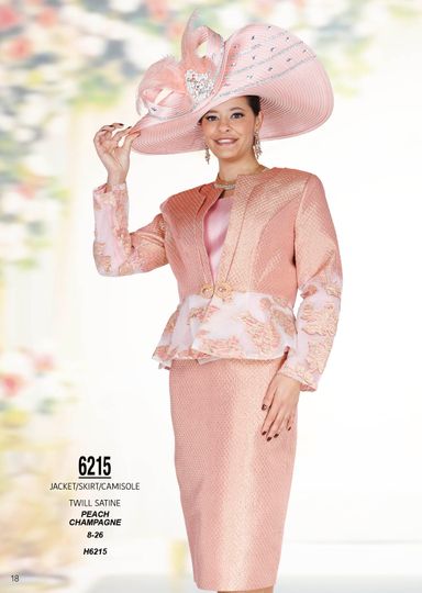 Champagne Italy <br> (Spring/Summer 2026) <br> CH6215 <br> <br> Peach  <br>  Champagne <br> 8 10 12 14 16 18 20 22 24 26<BR><BR>Jacket/Skirt/Camisole<BR>Twill Satine