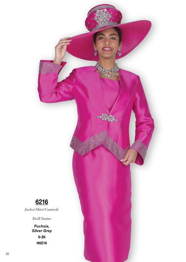 Champagne Italy <br> (Fall/Winter 2025) <br> CH6216 <br> <br> Fuchsia  <br>   Silver-Grey  <br> 8 10 12 14 16 18 20 22 24 26<BR><BR>Jacket/Skirt/Cami<BR>Twill Satine