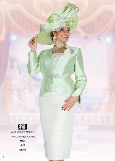 Champagne Italy <br> (Spring/Summer 2026) <br> CH6218 <br> <br> Mint <br> 8 10 12 14 16 18 20 22 24 26<BR><BR>Jacket/Skirt/Camisole<BR>Twill Satine/Brocade