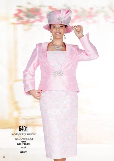 Champagne Italy <br> (Spring/Summer 2026) <br> CH6401 <br> <br> Pink  <br>  Light-Blue <br> 8 10 12 14 16 18 20 22 24 26<BR><BR>Jacket/Skirt/Camisole<BR>Twill Satine/Lace