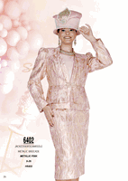 Champagne Italy <br> (Spring/Summer 2026) <br> CH6402 <br> <br> Metallic-Pink <br> 8 10 12 14 16 18 20 22 24 26<BR><BR>Jacket/Skirt/Camisole<BR>Metallic Brocade