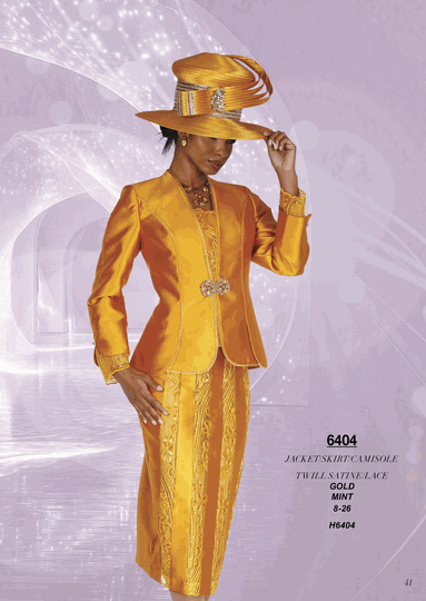 Champagne Italy <br> (Fall/Winter 2026) <br> CH6404 <br> <br> Gold  <br>  Mint <br> 8 10 12 14 16 18 20 22 24 26<BR><BR>Jacket/Skirt/Camisole<BR>Twill Satine/Lace